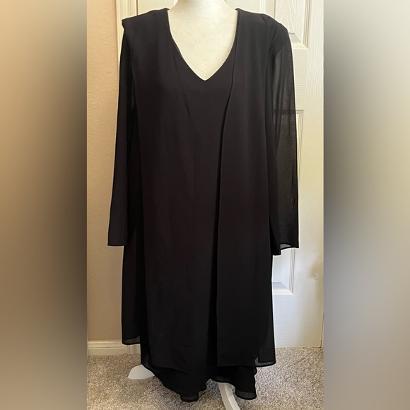Positive Attitude Women’s Petite Black Dress with Faux Jacket - Picture 1 of 5